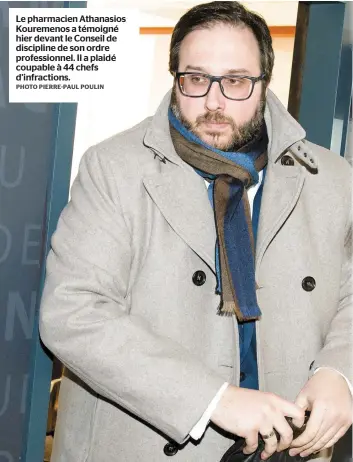  ?? PHOTO PIERRE-PAUL POULIN ?? Le pharmacien Athanasios Kouremenos a témoigné hier devant le Conseil de discipline de son ordre profession­nel. Il a plaidé coupable à 44 chefs d’infraction­s.