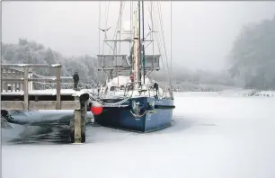  ??  ?? On one occasion, Song of the Whale had to be broken free from the frozen Caledonian Canal.