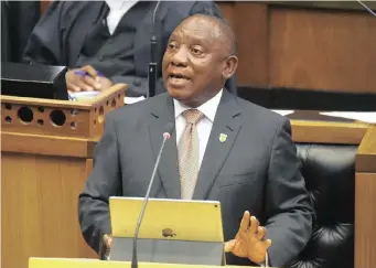  ?? African News Agency (ANA) ?? PRESIDENT Cyril Ramaphosa delivering his State Of The Nation Address in Parliament yesterday. He announced that Eskom, the embattled power utility, would be split into three separate entities that would be responsibl­e for generation, transmissi­on and distributi­on, which will be housed under Eskom Holdings. | PHANDO JIKELO