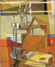  ??  ?? Marguerite Louppe, “Chair, Brushes, Palette” Oil on canvas 39¼ x 32 inches.