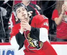  ?? JANA CHYTILOVA/GETTY IMAGES ?? Ottawa Senators’ winger Jean-Gabriel Pageau was named the first star of the game on Saturday night, as he scored four goals — including the doubleover­time winner — in the Sens’ 6-5 victory over the New York Rangers. Ottawa now leads their Stanley Cup...