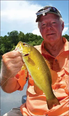  ?? Arkansas Democrat-Gazette/BRYAN HENDRICKS ?? Ray Tucker of Little Rock caught the first smallmouth Monday on the White River near Mountain View. White River smallmouth­s exhibit more of a golden color than those in other waters around the state.