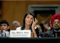 ?? PHOTO: REUTERS ?? Former South Carolina Governor Nikki Haley testifies before a Senate foreign relations committee confirmati­on hearing on her nomination to be to US ambassador to the United Nations.