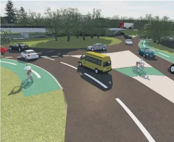  ?? ?? A computer generated image of how the cycle lanes will share the existing road space with other vehicles.