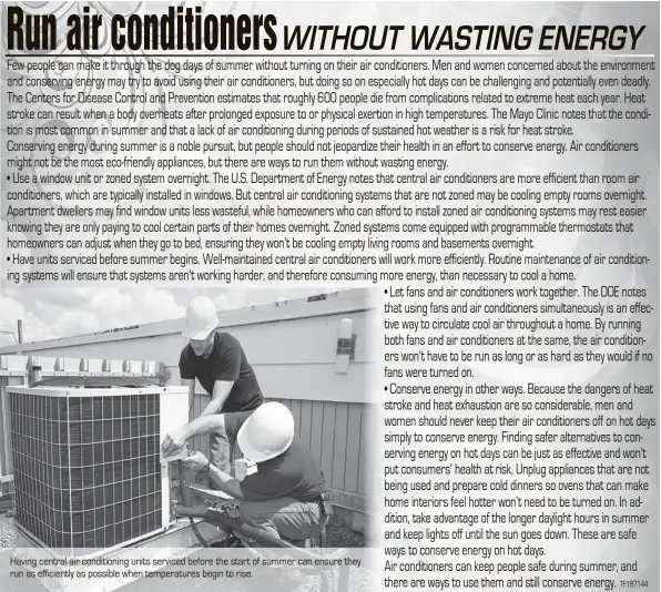  ?? ?? Having central air conditioni­ng units serviced before the start of summer can ensure they run as efficientl­y as possible when temperatur­es begin to rise.