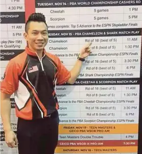  ??  ?? Adrian Ang finishes joint eighth at the National Bowling Stadium in Reno, Nevada, on Wednesday.