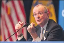  ?? RICH HUNDLEY III — FOR THE TRENTONIAN ?? New Jersey Governor Phil Murphy speaks at the state’s daily COVID-19 press briefings at the War Memorial in Trenton.