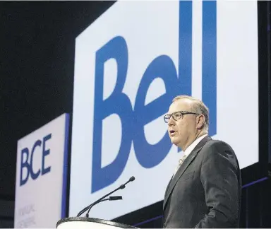  ?? Chris Yo ung / THE CANADIAN PRESS ?? BCE president and CEO George Cope said Q1 results that included higher revenue,
adjusted net income, subscriber growth and EPS marked a first in his tenure.