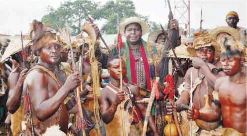  ??  ?? The NCAC DG in a group photograph with the Nzem Berom Warriors during the recently celebrated Nzem Beron 2017, in Jos, Plateau State