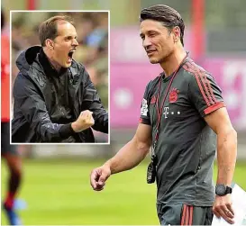  ??  ?? Niko Kovac gibt in Klagenfurt sein Debüt als Bayern- Coach, Thomas Tuchel ( li.) jubelte bereits im Wörthersee- Stadion.