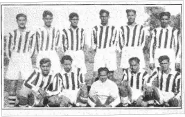  ??  ?? The 1954 Stella FC Team of the Year, from left, standing: Hardhew Singh, Dharam Mohan, Arjun Singh, Balraj Mohan, Sookraj Mohan and JD Harry. Kneeling: Balraj Singh, Chota Gafoor, Tommy Rashpaul, Balliram Singh and Bennie Singh.
