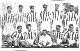  ??  ?? The 1954 Stella FC Team of the Year, from left, standing: Hardhew Singh, Dharam Mohan, Arjun Singh, Balraj Mohan, Sookraj Mohan and JD Harry. Kneeling: Balraj Singh, Chota Gafoor, Tommy Rashpaul, Balliram Singh and Bennie Singh.