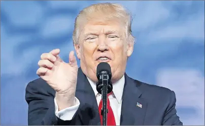  ?? "1 1)050 ?? U.S. President Donald Trump gestures as he speaks at the Conservati­ve Political Action Conference Friday.