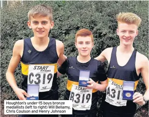  ??  ?? Houghton’s under-15 boys bronze medallists (left to right) Will Bellamy, Chris Coulson and Henry Johnson