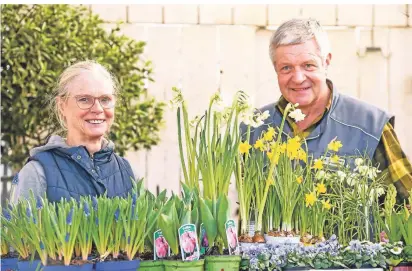  ?? FOTO: MARKUS JOOSTEN ?? Gerade jetzt hätten die Leute etwas Blühendes nötig, sagen Gisela und Heinz Dickmann,