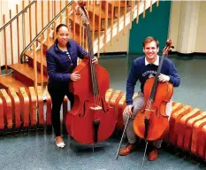  ??  ?? DOUBLE bass player Jonalene Taylor and cellist Chris van Zyl will join the Cape Town Philharmon­ic Orchestra in a performanc­e at the Artscape on Thursday.
