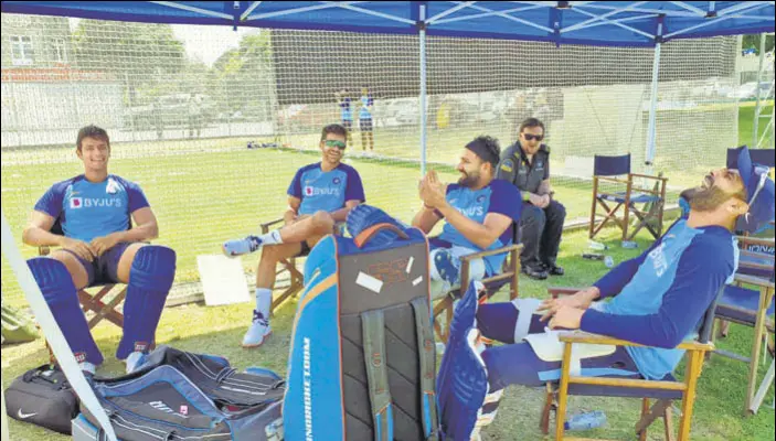  ?? BCCI TWITTER ?? The mood at India’s training session at Auckland, their first after reaching New Zealand, was light. They will face New Zealand in the first T20I barely 48 hours after arriving.