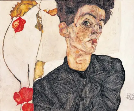  ??  ?? Fruits of his labours: Schiele painted this self portrait just before he fell foul of the Viennese authority