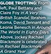  ?? ?? GLOBE TROTTING: From left, Paul Bettany and Claire Foy in A Very
British Scandal, Ibrahim Koma, David Tennant and Leonie Benesch in Around The World In Eighty Days. Above, jockey Rachael Blackmore is celebrated in Rachael Blackmore: A Grand Year