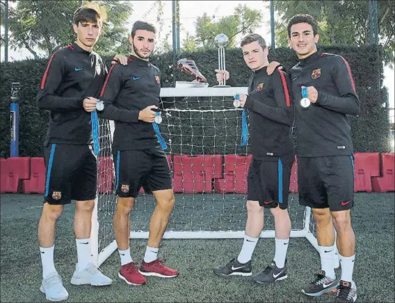  ?? FOTO: P.MORATA ?? Miranda, Abel Ruiz, Sergio Gómez y Mate, subcampeon­es del mundo Sub-17