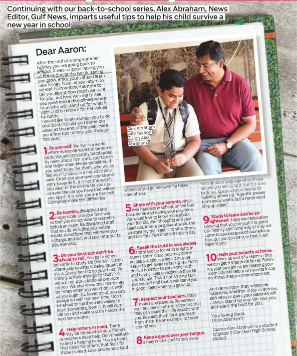  ?? Atiq ur Rehman/Gulf News ?? Alex Abraham with his son Aaron Alex Abraham.