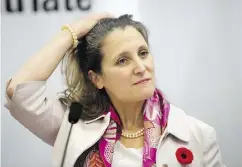  ?? MAJDI MOHAMMED / THE CANADIAN PRESS ?? Foreign Minister Chrystia Freeland credited Israel for giving sanctuary to 400 White Helmets fleeing Syria.