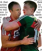  ??  ?? TOO EASY: Paul Kerrigan of Cork with Cillian O’Connor of Mayo after the final whistle