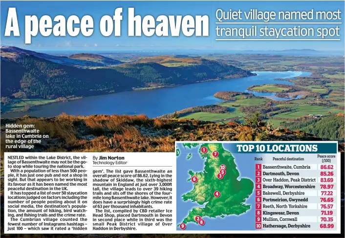  ?? ?? Hidden gem: Bassenthwa­ite lake in Cumbria on the edge of the rural village