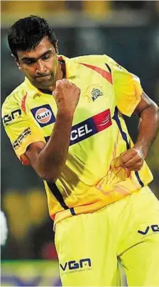  ?? Courtesy: Chennai Super Kings ?? Making a fist of it R. Ashwin, who made his mark in IPL with Chennai Super Kings, is looking to Pune or Rajkot to pick him for the upcoming season.