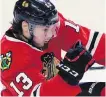  ??  ?? Dan Carcillo with the Chicago Blackhawks in 2014.