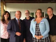  ?? GLENN GRIFFITH - MEDIANEWS GROUP ?? Democratic Party candidates for election this November gather around U.S. Rep. Paul Tonko at the Clifton Park Democratic Committee picnic. From left to right: Julie Garcia, Tonko, Robert Rybak, Kerensa Rybak, and Mike Violando.