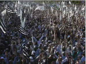  ?? AP/FAREED KAHN ?? Supporters of religious parties rally Thursday in Karachi, Pakistan, to protest the release of Asia Bibi, a Christian woman who was acquitted of blasphemy. She and her family are under heavy security.