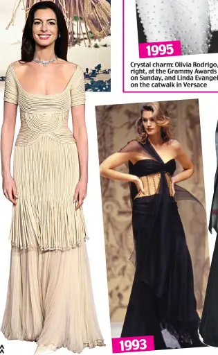  ?? ?? Fringe benefits: Anne Hathaway in a Valentino gown at the British Fashion Awards 2023 and, top, Christy Turlington