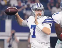  ?? RON JENKINS/ASSOCIATED PRESS ?? Dallas Cowboys quarterbac­k Cooper Rush was 11-of-17 passing for 93 yards and had two intercepti­ons Sunday night.