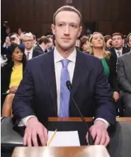  ??  ?? Mark Zuckerberg testifying in front of US Congress over the privacy scandal.