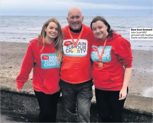  ??  ?? Best foot forward John Scott MSP pictured with Heather Dearie and Katie Grier