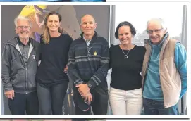  ??  ?? Tracey Gaudry at Geelong Cycling Club last year after receiving life membership, with legends of cycling in Geelong including her first coach Donna Rae-Szalinski (second from right).