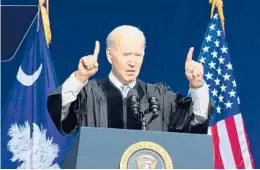  ?? MEG KINNARD/AP ?? President Joe Biden speaks Friday at commenceme­nt exercises for South Carolina State University, in Orangeburg, S.C.
