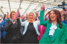  ?? AFP ?? Deputy First Minister and Sinn Fein member Michelle O’Neill (centre) celebrates after being elected on the first count.