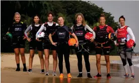  ?? ?? Athletes from the Women’s Pathway Program (left to right): Natasha Bryant of the Australia SailGP team, CJ Perez of the USA, Manon Audinet of France, Hannah Mills of Great Britain, Katja Salskov-Iversen of Denmark, Nicole van der Veldt of Spain and Isabella Bertold of Canada. Photograph: Ian Walton for SailGP