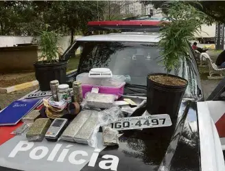  ?? Divulgação Polícia Militar ?? Droga e material apreendido­s com suspeito de tráfico na USP