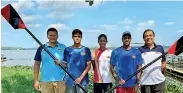  ?? ?? (From left) Technical Director of ARASL Pedro Lopez, Asian Junior rowers Shaylon Gunaratna, Maheshi Liyanage and Cheyanka Epasinghe with Sithira Wickramase­kera, the President of BLRC and Vice President of ARASL