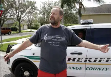  ?? JOHN RAOUX — THE ASSOCIATED PRESS ?? Eric Paddock, brother of Las Vegas gunman Stephen Paddock, speaks to members of the media near his home, Monday in Orlando, Fla. Paddock told the Orlando Sentinel: “We are completely dumbfounde­d. We can’t understand what happened.”