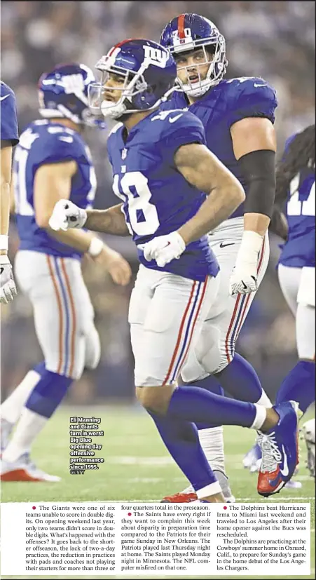  ??  ?? Eli Manning and Giants turn in worst Big Blue opening day offensive performanc­e since 1995.