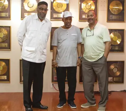  ?? AP FILE ?? Music producers Kenny Gamble (from left), Leon Huff and Thom Bell at Gamble and Huff Music in Philadelph­ia in 2013.