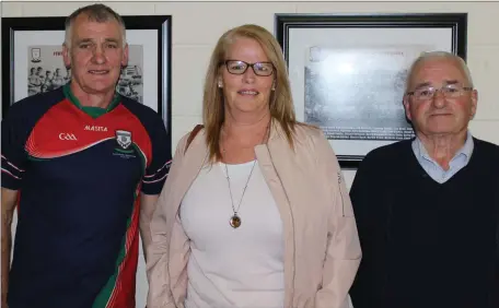  ??  ?? Jack Carolan, Glen Emmets Vice Treasurer, Joyce Taaffe, daughter of Patsy Floyd and Jimmy O’Brien, founding member at the Glen Emmets Wall of Fame launch.