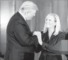  ??  ?? President Trump congratula­tes Kirstjen Nielsen, the newly confirmed Homeland Security secretary, during a White House ceremony in October to announce her nomination. MUST CREDIT: Washington Post photo by Jabin Botsford