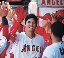  ?? KENT NISHIMURA TNS ?? Los Angeles Angels pitcher Shohei Ohtani (17) celebrates his run late in the ninth inning against the Oakland Athletics in September at Angel Stadium in Anaheim, Calif.