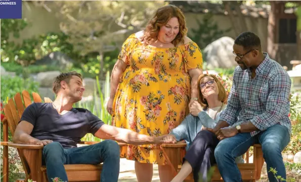  ??  ?? From left: Justin Hartley, Chrissy Metz, Mandy Moore and Sterling K. Brown on NBC’s This Is Us.