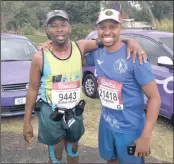  ?? PICTURE: LATOYA NEWMAN ?? S’thembiso Gcaba, left, and best friend Calvin Siyanda Ntenga at the halfway mark where the sound of the start pistol going off signalled the end of their race together. Only Gcaba made it in time to be allowed to finish running the 2018 Comrades...